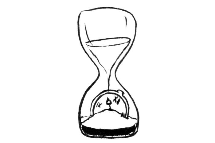 Ink drawing of a watch in a sandglass